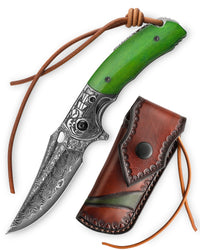 Puppis-02G Liner Lock,3.5'' 67 Layesrs Damascus Steel Blade,Steel Bolster & Bone Handle