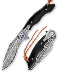 Lepus-02B Liner Lock,4.09'' 67 Layesrs Damascus Steel Blade,Damascus Bolster & Bone Handle