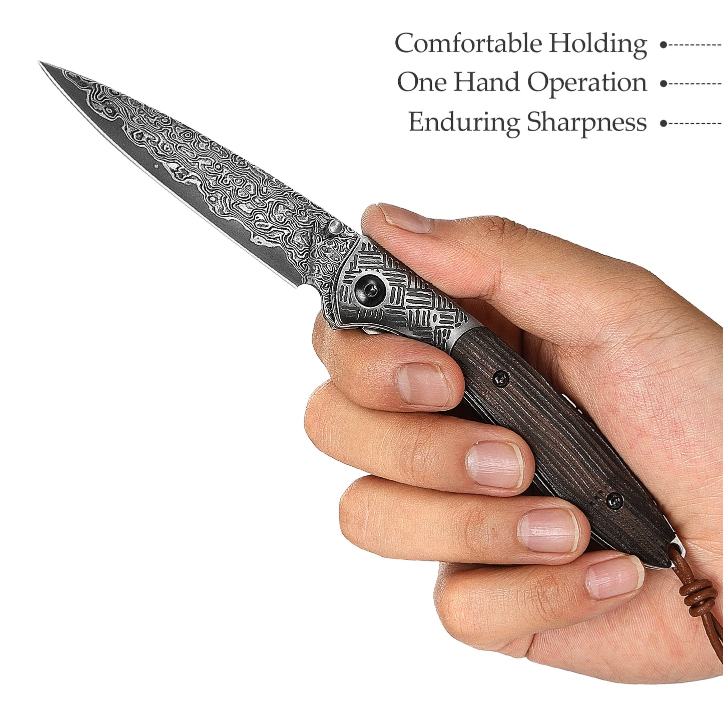 Piscis Austrinus-01E Handmade Pocket Knife,3.15in 67 Layers Damascus Steel Blade,Ebony Handle