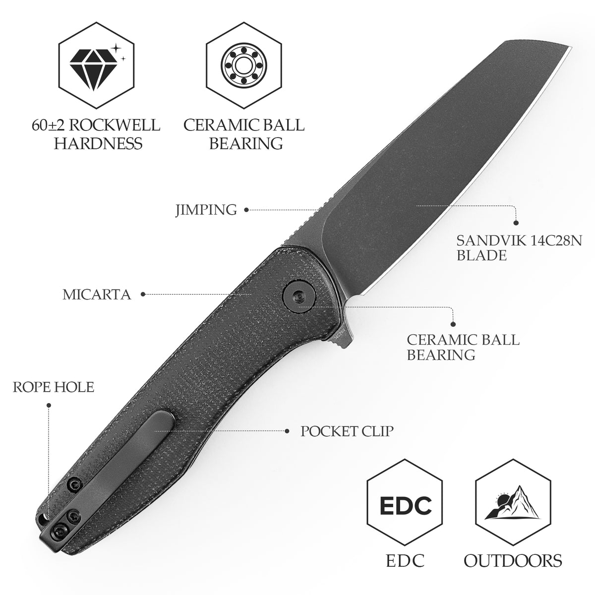 Dickybird-BM Liner Lock EDC Folding Pocket Knife 2.99'' 14C28N Steel Blade,Micarta Handle