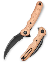 Lacerta-CU Liner Lock EDC Folding Pocket Knife 3.34'' 14C28N Steel Blade,Copper Foil Handle,Tiguass Design