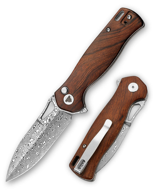 Crateris-01 Button Lock Folding Pocket Knife,3.38" 14C28N Steel,Ironwood Handle