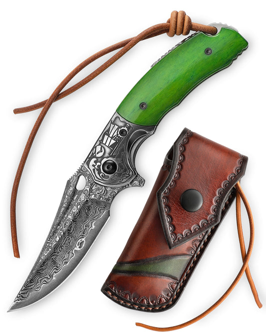 Puppis-02G Liner Lock，3.5'' 67 Layesrs Damascus Steel Blade，Steel Bolster & Bone Handle