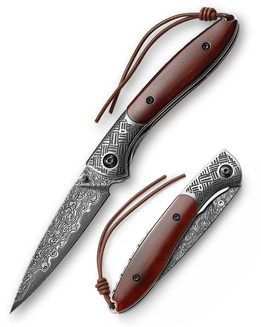 Piscis Austrinus-02B Handmade Pocket Knife,3.15in 67 Layers Damascus Steel Blade,Bone Handle