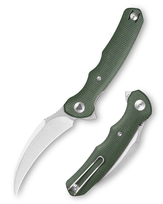 Lacerta-04G Liner Lock EDC Folding Pocket Knife3.34'' 14C28N Steel Blade,Green Micarta Handle,Tiguass Design