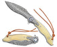 Lepus-02 Liner Lock，4.09'' 67 Layesrs Damascus Steel Blade，Damascus Bolster & Bone Handle and Sheath