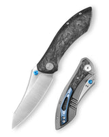 Rhino-W Frame Lock EDC Folding Pocket Knife, 3.2'' M390 Steel Blade, Carbon Fiber Titanium Handle