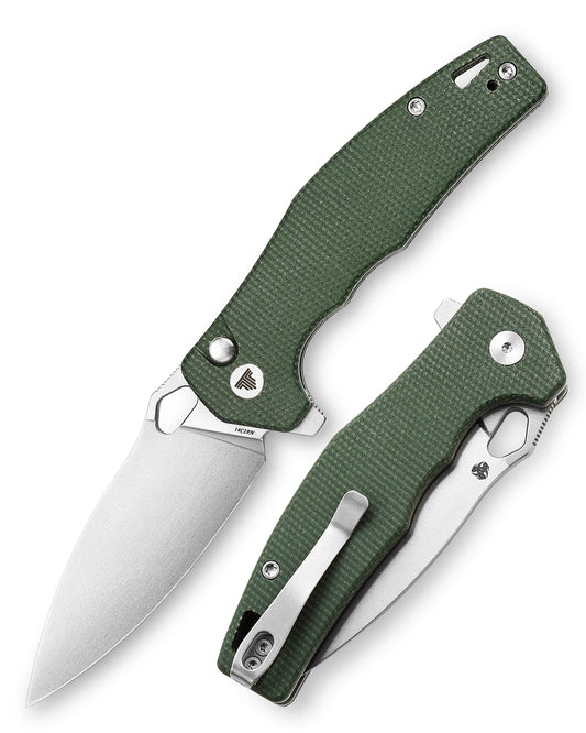 Corvus-04G,Button Lock Pocket Folding Knfe,3.16'' 14C28N Steel blade,Micarta Handle,Hydra Design