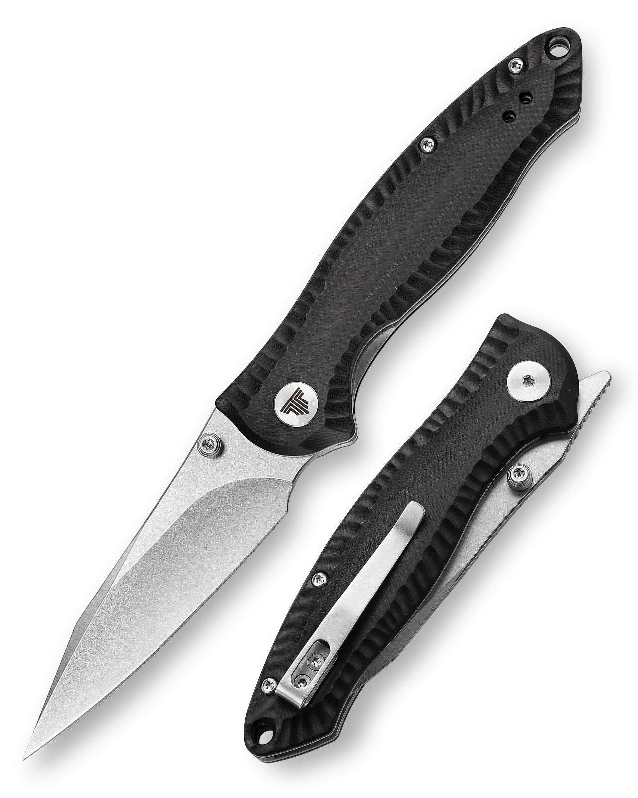 Delphinus-03B Liner Lock EDC Folding Knfe,Front Flipper 3" 14C28N Steel Blade,G10 Handle