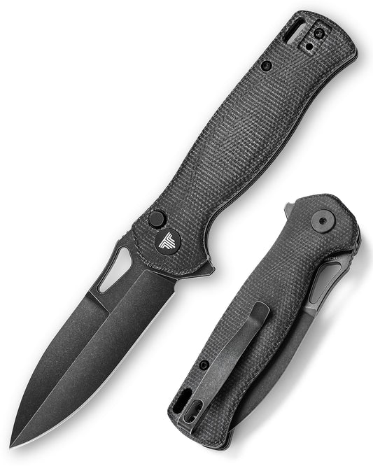 Crateris-04B Button Lock Folding Pocket Knife,3.38" 14C28N Steel,Micarta Handle