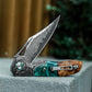 Apus-07C Liner Lock，3.77'' 67 Layesrs Damascus Steel Blade，Steel Bolster & Resin Wood Handle and Sheath