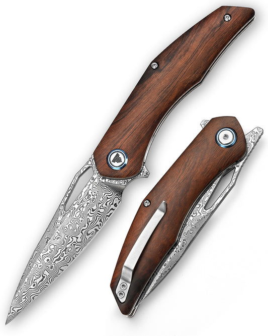 Taurus-01i Liner Lock,3.62'' 110 Layers Damascus Steel Blade,Front Flipper Ironwood Handle