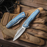 Antliae-04LMW Button Lock Folding Pocket Knife,3.26" 14C28N Steel,Micarta Handle