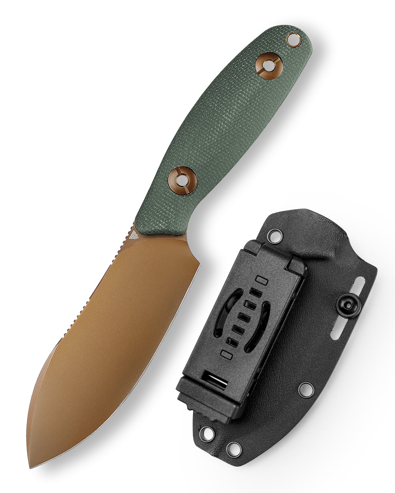 Eggplant-GM Full-tang Straight Fixed Blade Knife, 3.86‘’ 14C28N Steel Rose Gold Blade, Green Micarta Handle
