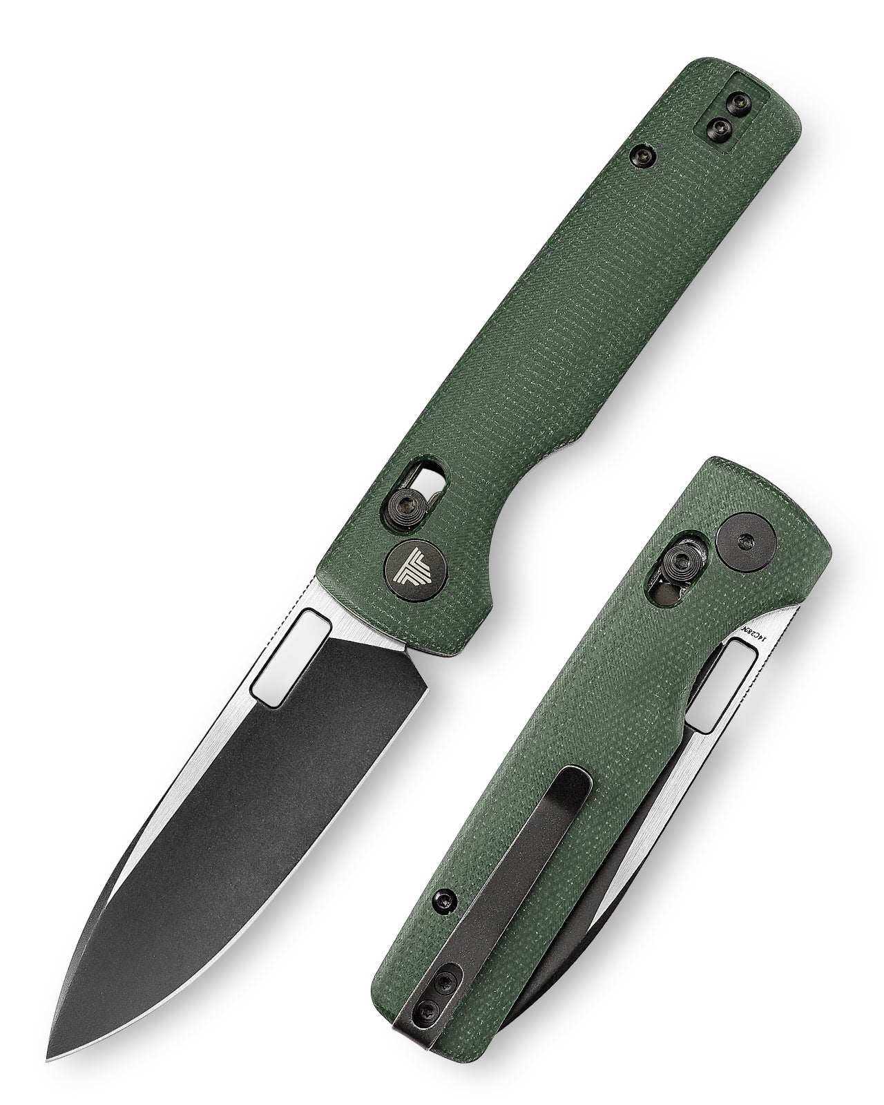 Sabretooth-GM Crossbar Lock Folding Pocket Knife,3.4'' 14C28N Steel Black Stonewashed Satin Blade, Green Micarta Handle