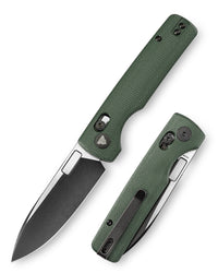 Sabretooth-GM Crossbar Lock Folding Pocket Knife,3.4'' 14C28N Steel Black Stonewashed Satin Blade, Green Micarta Handle