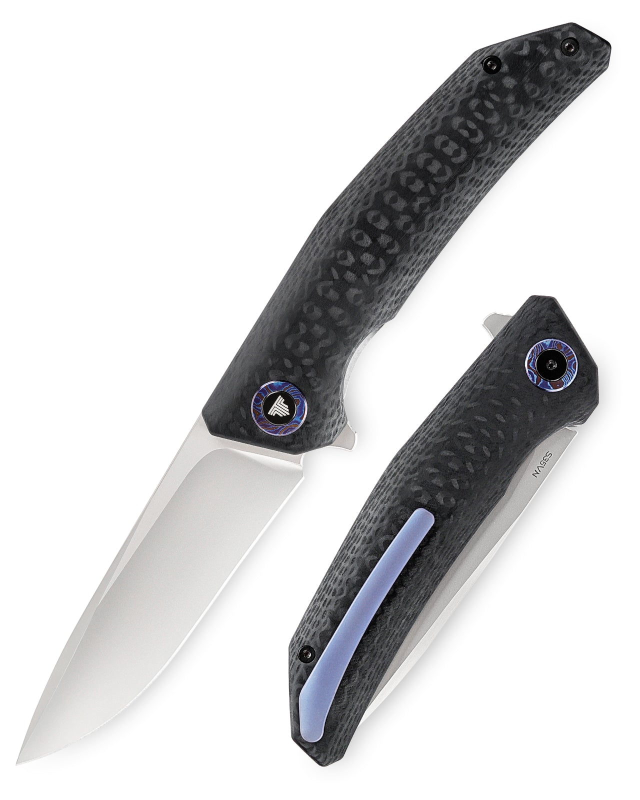 Phoenix-03B Liner Lock Pocket Folding Knfe,3.7'' S35VN Steel Blade,Timascus Pivot Ring,Carbon Fiber G10 Handle