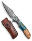 Apus-07C Liner Lock，3.77'' 67 Layesrs Damascus Steel Blade，Steel Bolster & Resin Wood Handle and Sheath