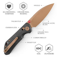 Складаний кишеньковий ніж Hornet-04G Axis Lock EDC, лезо 3,34 дюйма зі сталі 14C28N, ручка з мікарти