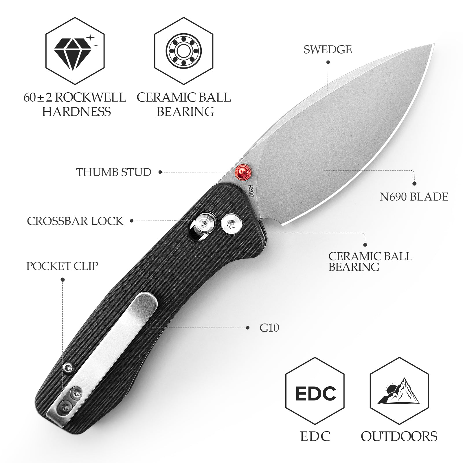 Складаний кишеньковий ніж Koala-B Crossbar Lock EDC, 2,56-дюймове лезо зі сталі N690, ручка з мікарти