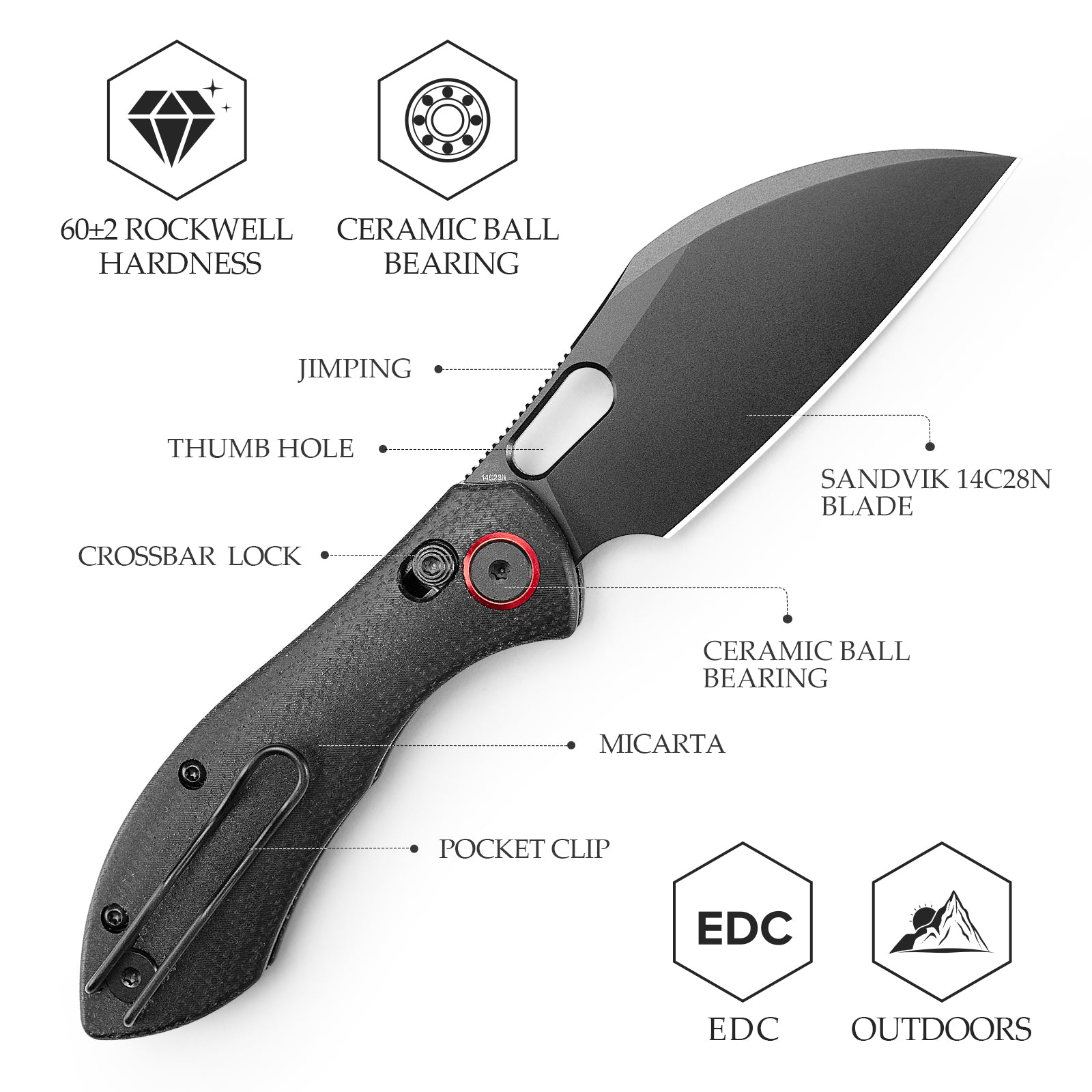 Batwing-BM/S Crossbar Lock Folding Pocket Knife,2.99'' 14C28N Steel Blade,Micarta Handle