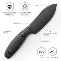 Eggplant-BM Full-tang Straight Fixed Blade Knife, 3.86‘’ 14C28N Steel Black Stonewashed Blade, Micarta Handle