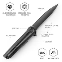 Seagu11-B Liner Lock  Folding Pocket Knife 3.4'' 14C28N Steel Blade,Micarta Handle