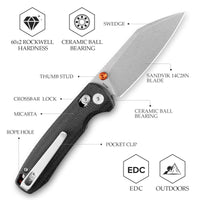 Firefly-BM Crossbar Lock EDC Folding Pocket Knife,2.99" 14C28N Steel Blade,Micarta Handle
