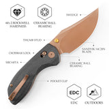 Hippo-BM Crossbar Lock EDC Folding Pocket Knife,3.4" 14C28N Steel Blade,Micarta Handle