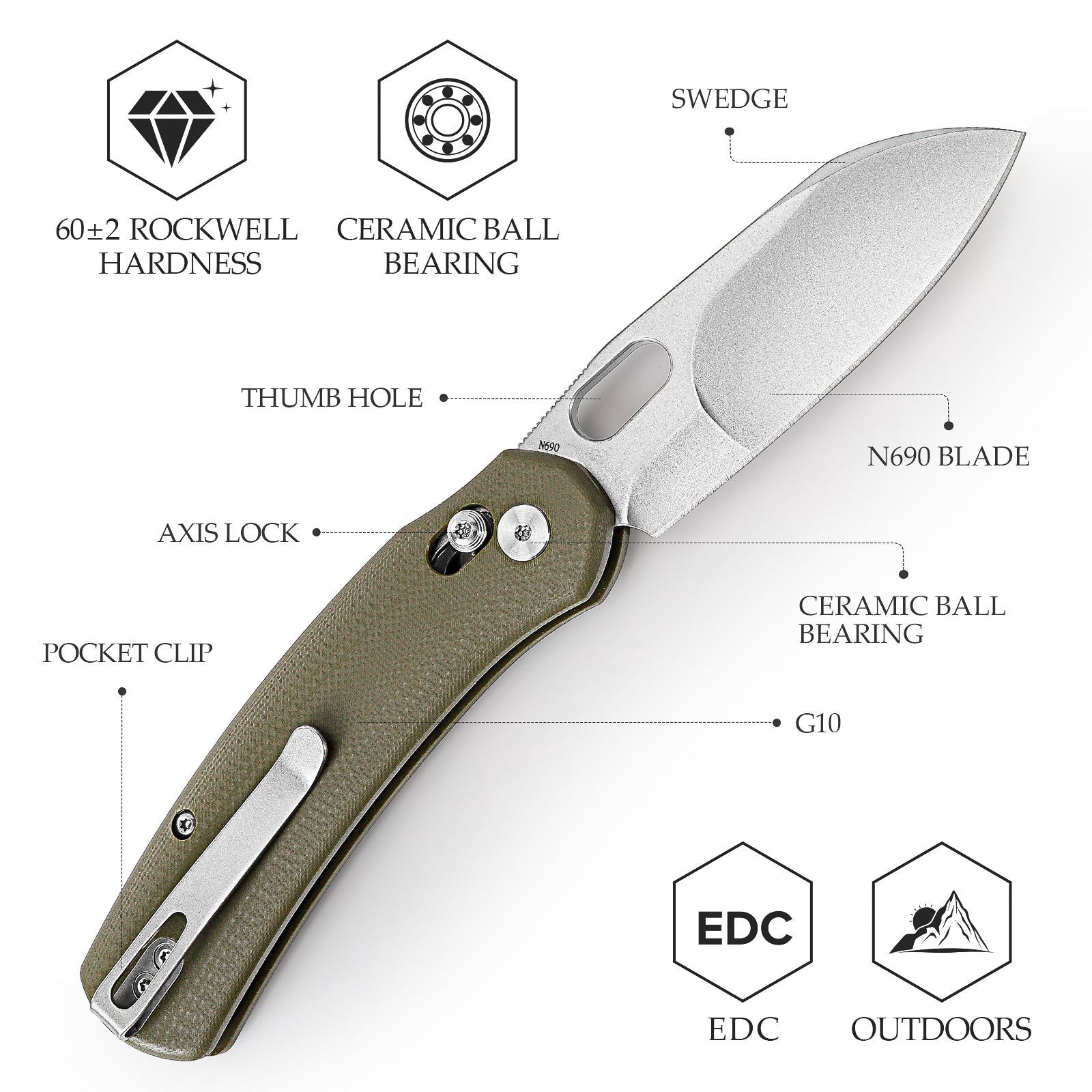 Lamb-03G Crossbar Lock EDC Folding Pocket Knife,N690 Steel Blade
