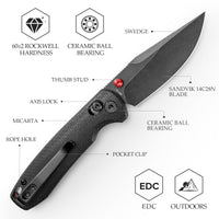 Butterfly-BM Crossbar Lock EDC Folding Pocket Knife,3.03'' 14C28N Steel Blade,Micarta Handle