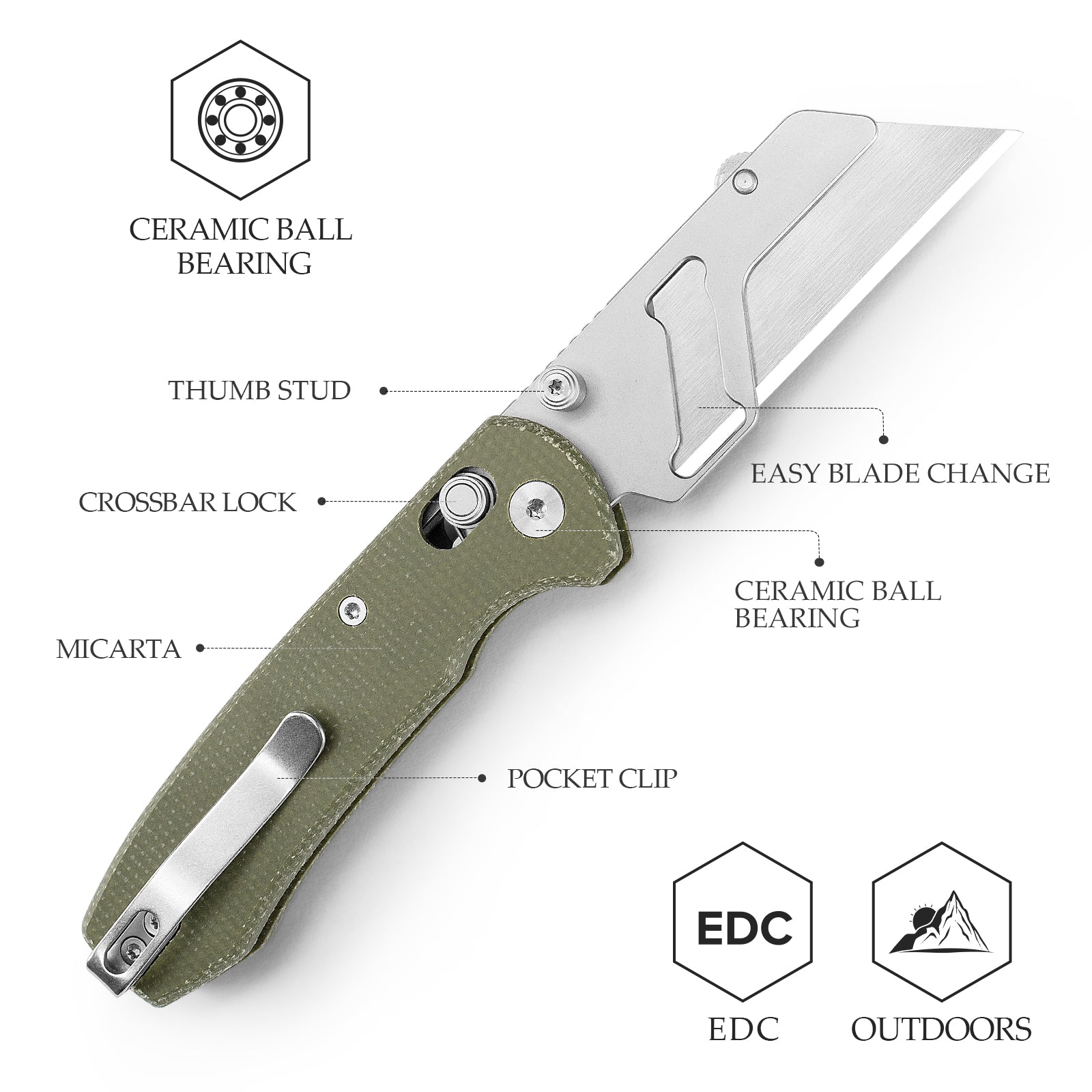 Puppy GM Crossbar Lock EDC Folding Pocket Knife,2.62'' SK5 Blade,Micarta Handle