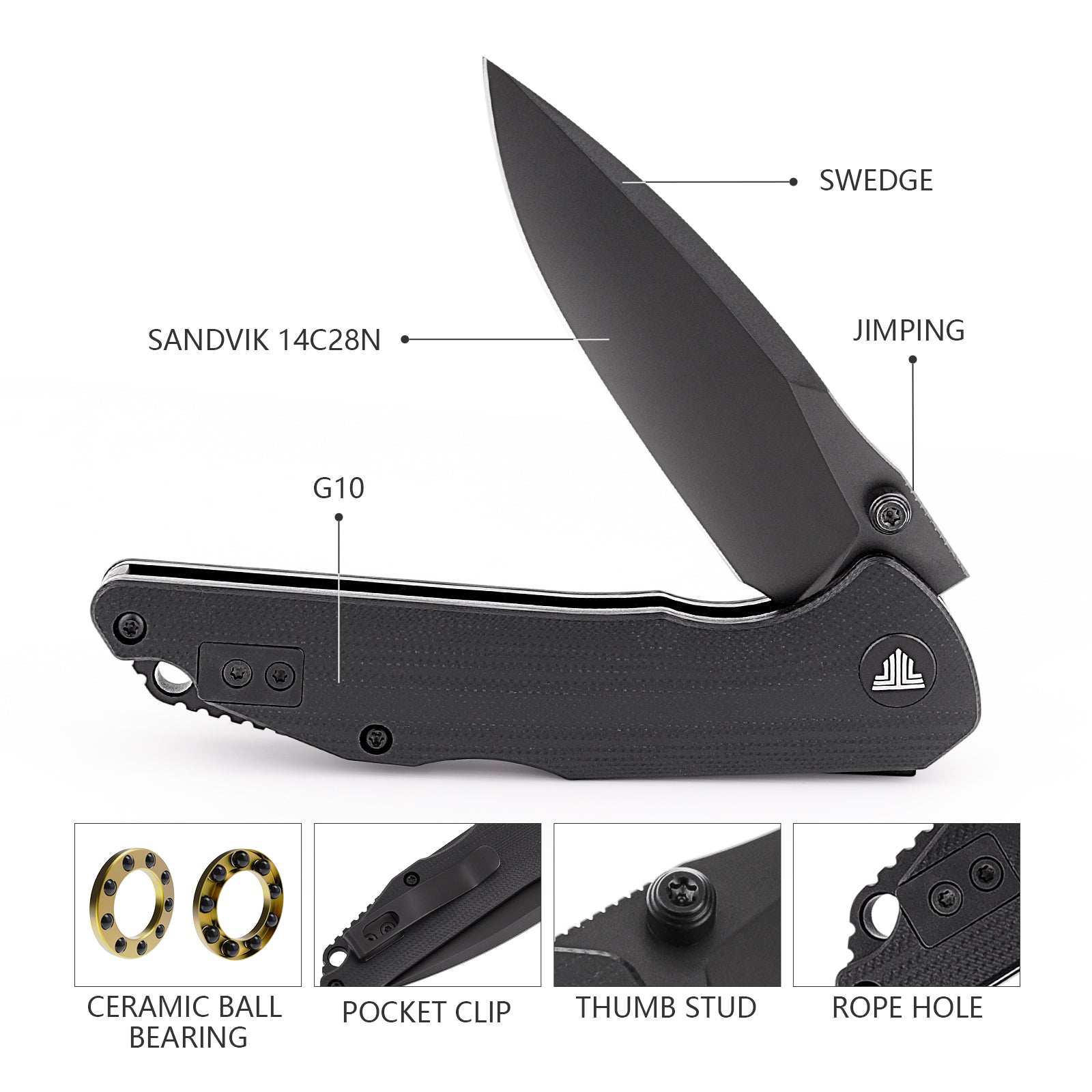 Arae-03B Back Lock EDC Folding Knfe,3.3" 14C28N Steel blade,G10 Handle