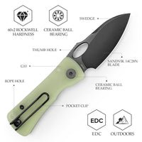 Andromeda-TG Button Liner Lock EDC Folding Knfe,2.3" 14C28N Steel Blade,G10 Handle