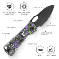 Andromeda-04B Liner Lock EDC Faca dobrável, lâmina de aço 2,04" 14C28N, cabo Micarta