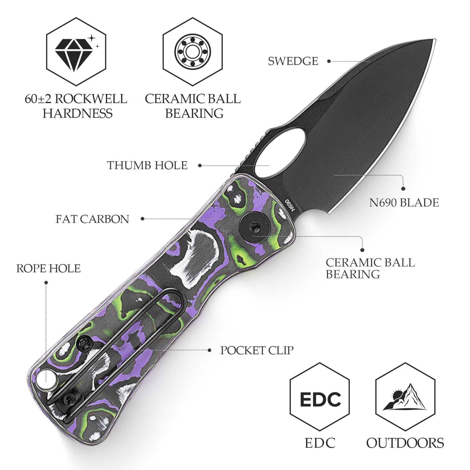 Andromeda-04B Liner Lock EDC Faca dobrável, lâmina de aço 2,04" 14C28N, cabo Micarta