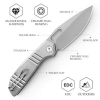 Gecko-S Liner Lock Folding Pocket Knife,3.4'' M390 Steel Blade,Titanium Handle