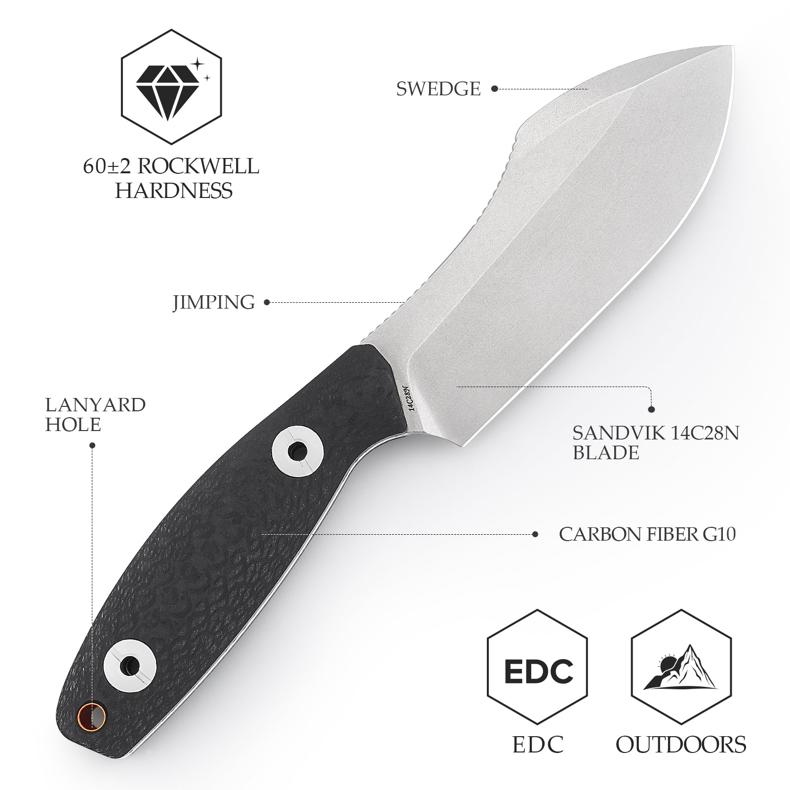 Складаний ніж Andromeda-04B Liner Lock EDC, лезо 2.04 дюйма зі сталі 14C28N, ручка з мікарти