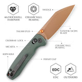 Firefly-GM Crossbar Lock EDC Folding Pocket Knife,2.99" 14C28N Steel Blade,Micarta Handle