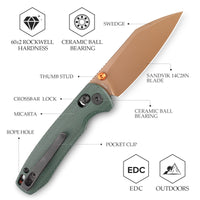 Firefly-GM Crossbar Lock EDC Folding Pocket Knife,2.99" 14C28N Steel Blade,Micarta Handle