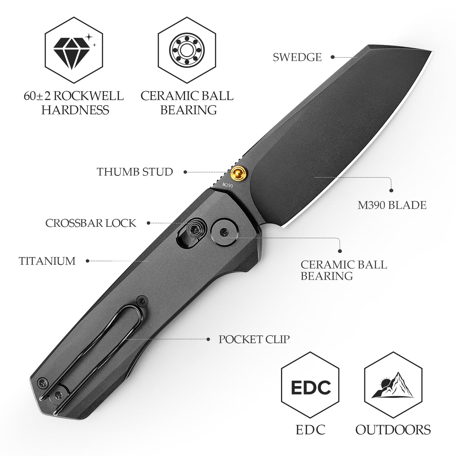 Hornet-04G Axis Lock EDC Canivete Dobrável, Lâmina de Aço 14C28N de 3,34", Cabo Micarta