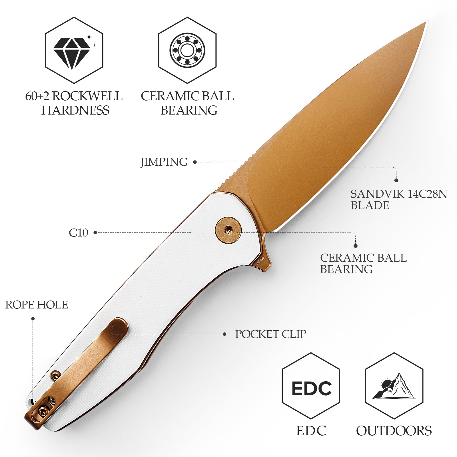 Lacerta-04B Liner Lock EDC Folding Pocket Knife 3.34'' 14C28N
