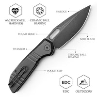 Gecko-B Liner Lock Folding Pocket Knife,3.4'' M390 Steel Blade,Titanium Handle