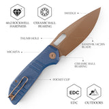Gecko-LM Liner Lock Folding Pocket Knife,3.4'' 14C28N Steel Blade,  Micarta Handle