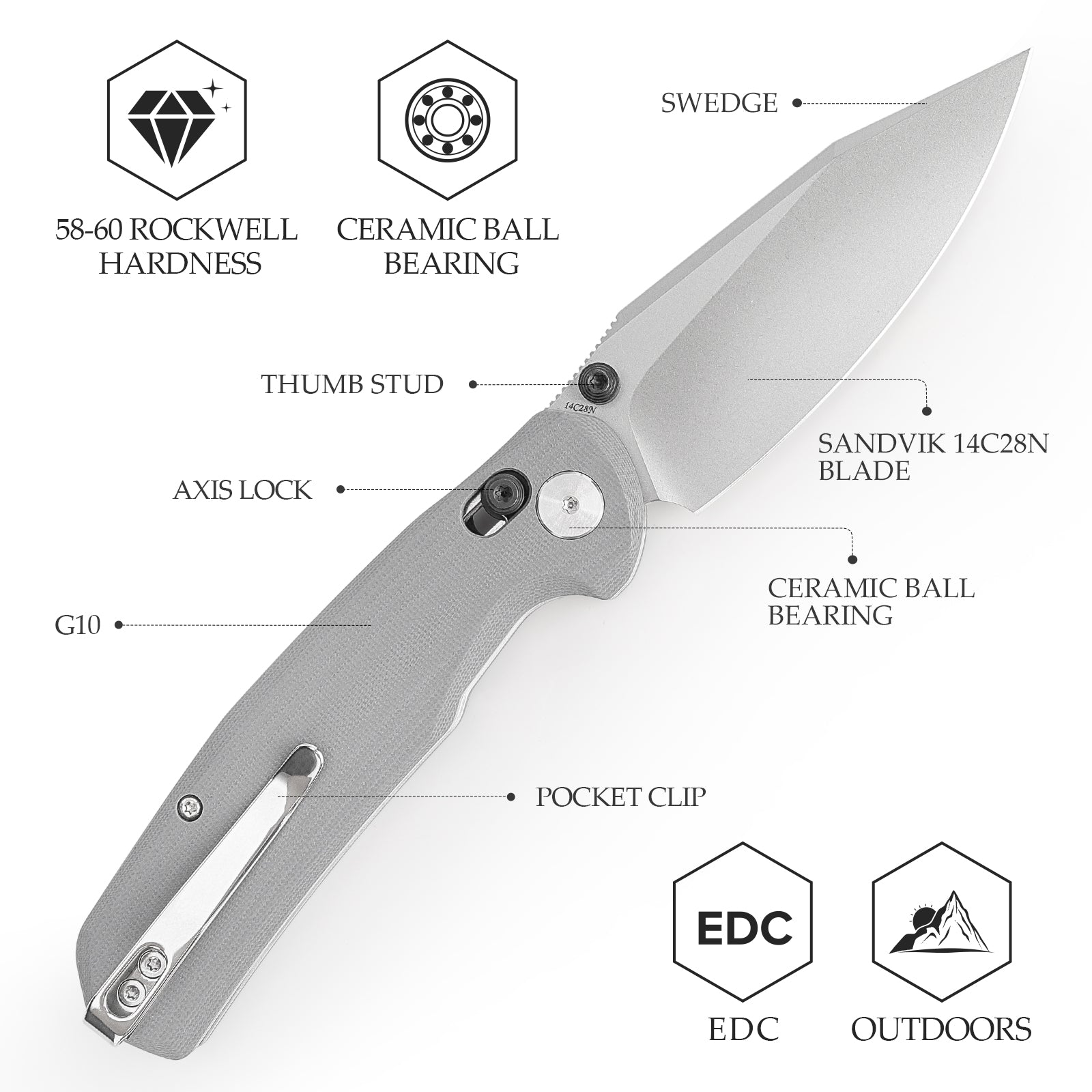 Hornet-03G Axis Lock EDC Folding Pocket Knife,3.34