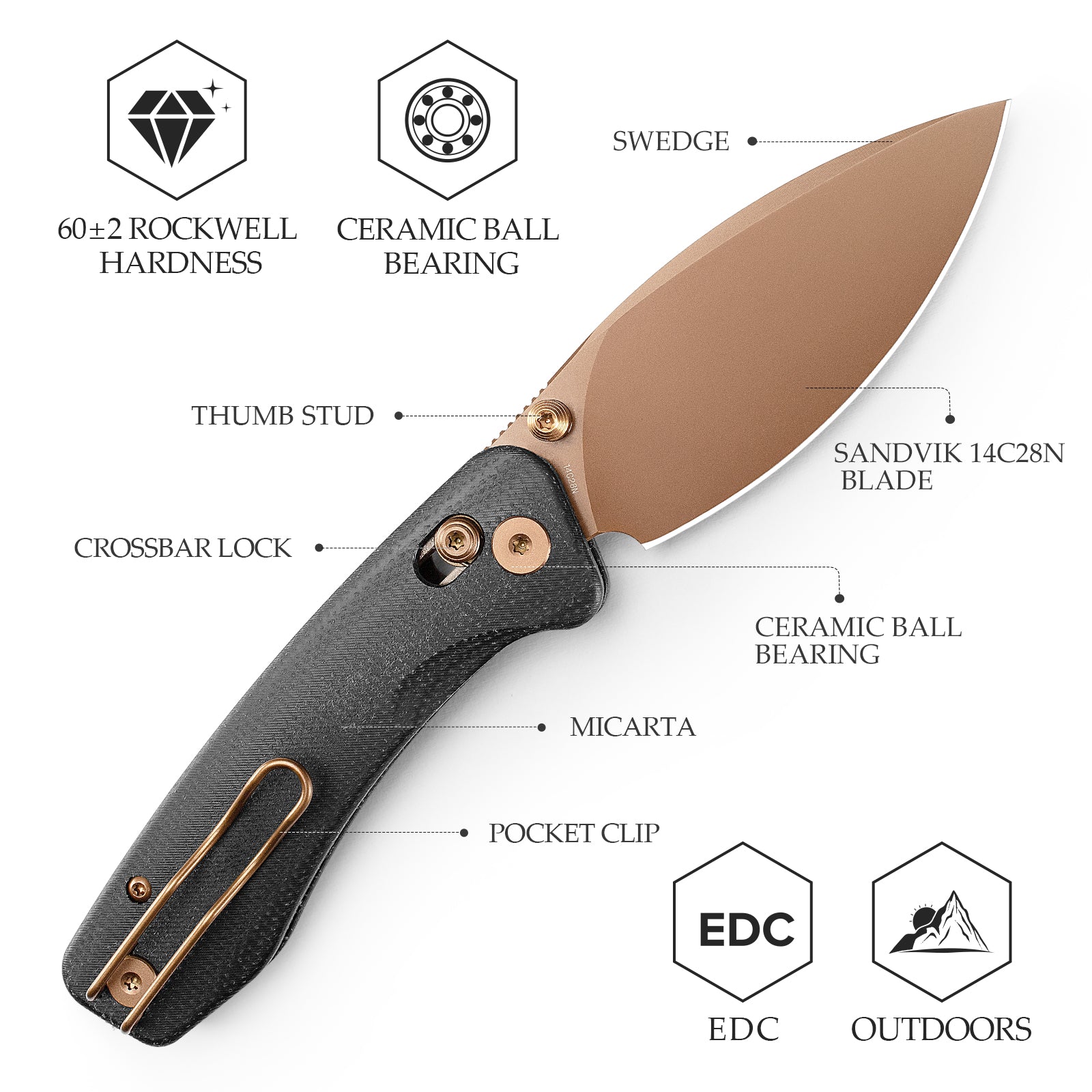 Koala Plus-BM Crossbar Lock EDC Folding Pocket Knife,2.99'' 14C28 Steel Blade, Micarta Handle