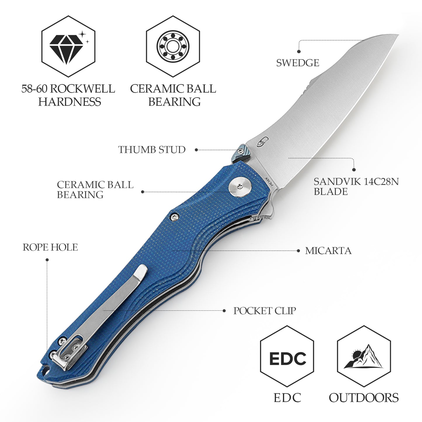 Triton-04L Thumb Stud,3.89" Front Flipper 14C28N Steel Blade,Micarta Handle,Sebastian Irawan Design