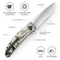 Phoenix-3D Liner Lock Folding Pocket Knife 3.7'' N690 Steel Blade, 3D Printing Patterns G10 Handle