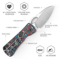 Andromeda-CW Button Liner Lock EDC Folding Knfe,2.3" 14C28N Steel Blade,Carbon Fiber Handle
