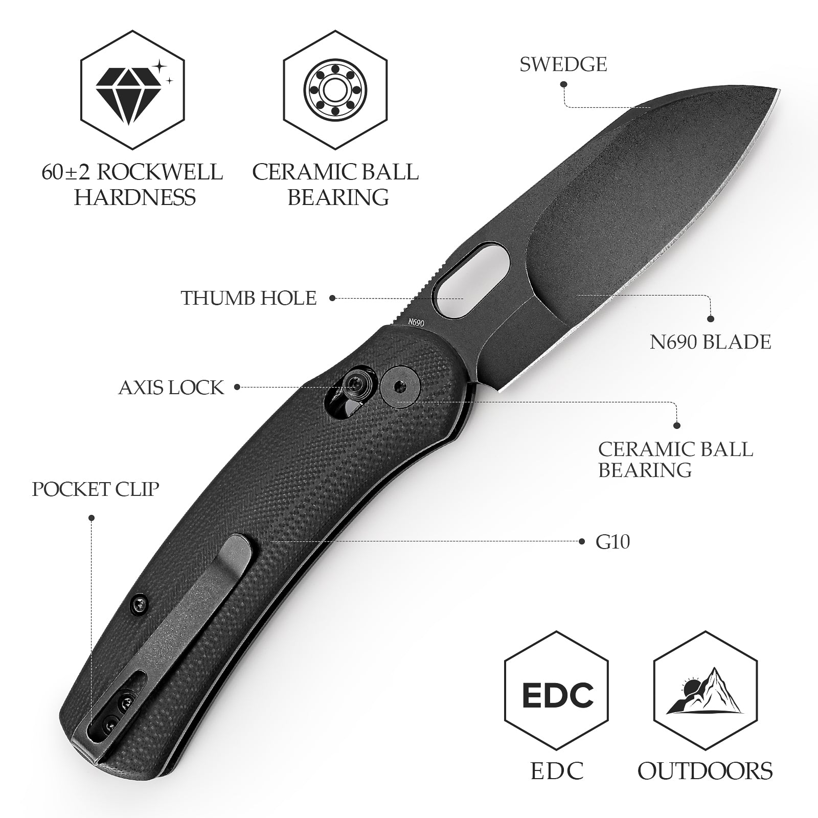 INDIBA インディバレス90mm Lamb-03B Crossbar Lock EDC Folding Pocket Knife,N690 Steel Blade